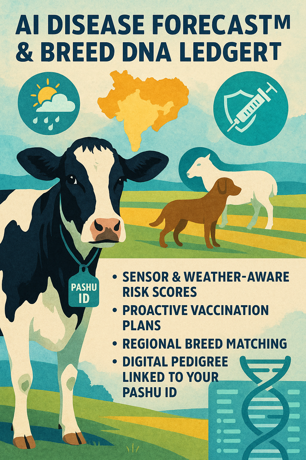 AI disease forecast and genetic ledger for livestock